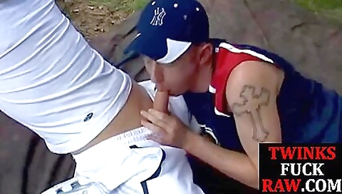 Outdoor Twinks Breeding After Giving Blowjobs