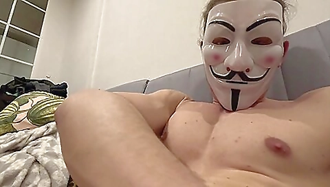 Fit Boy Jerking Off With A Mask